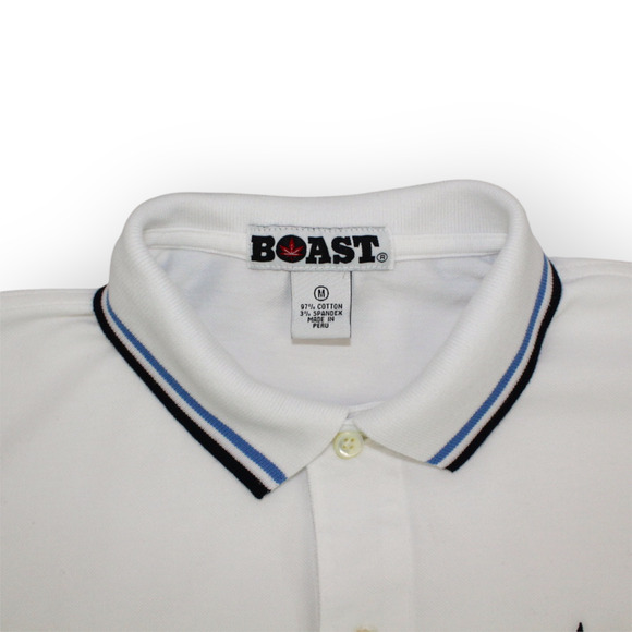 BOAST (M) Tipped Pique Polo White-Navy-Carolina Blue Cotton~Spandex Tennis - Picture 5 of 11